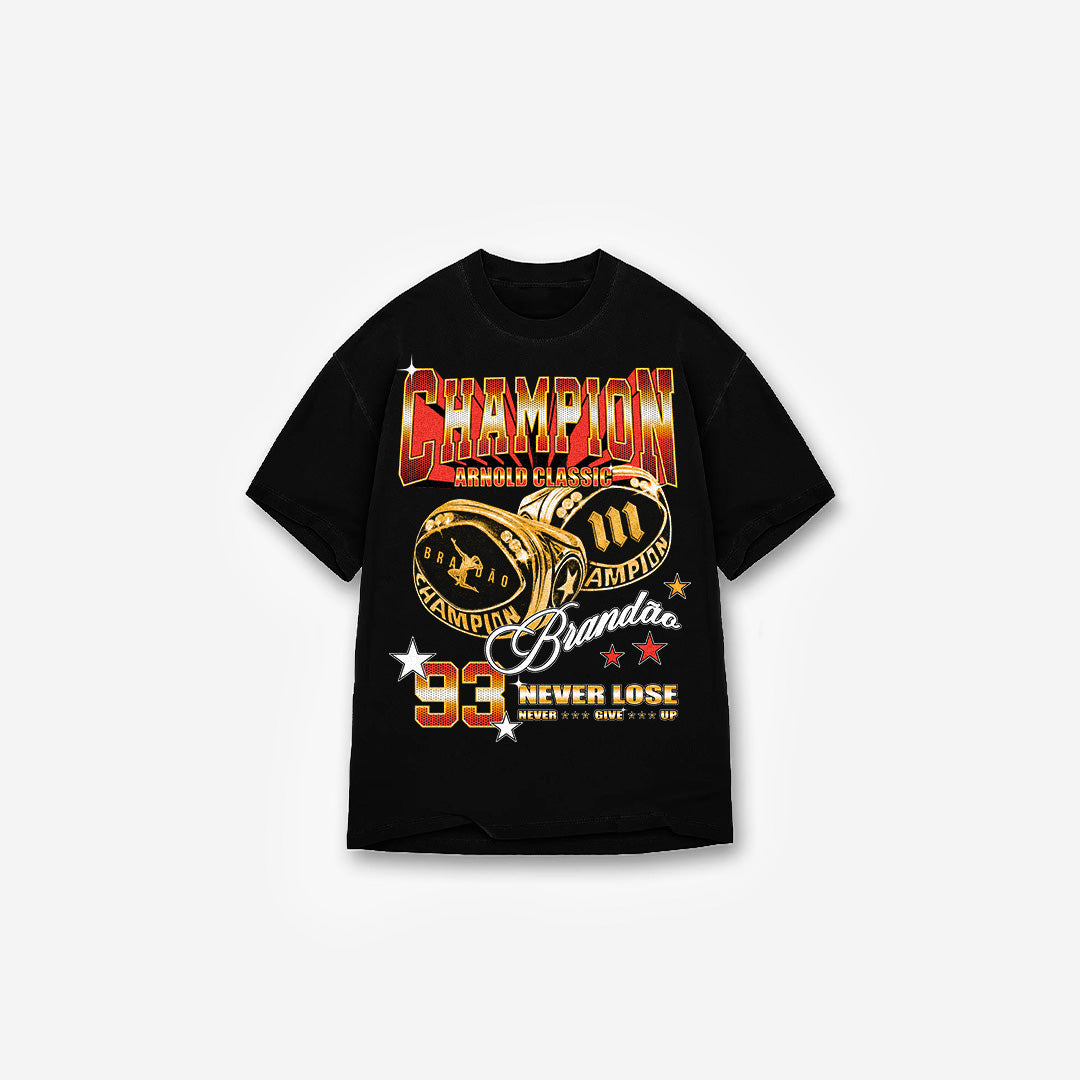 Camiseta Oversized Treino Preta Brandao Champion Ring