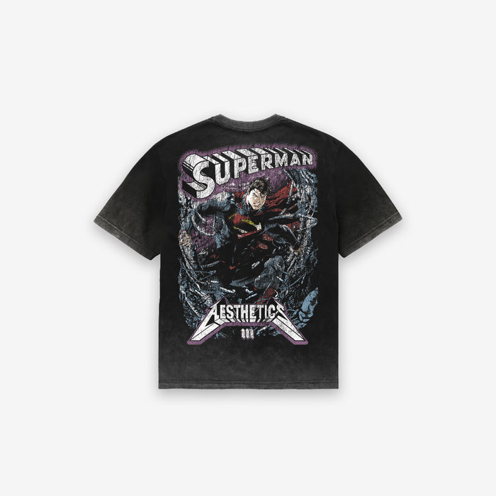 Camiseta Oversized Estonada Premium Mith X Superman Metalica Preto