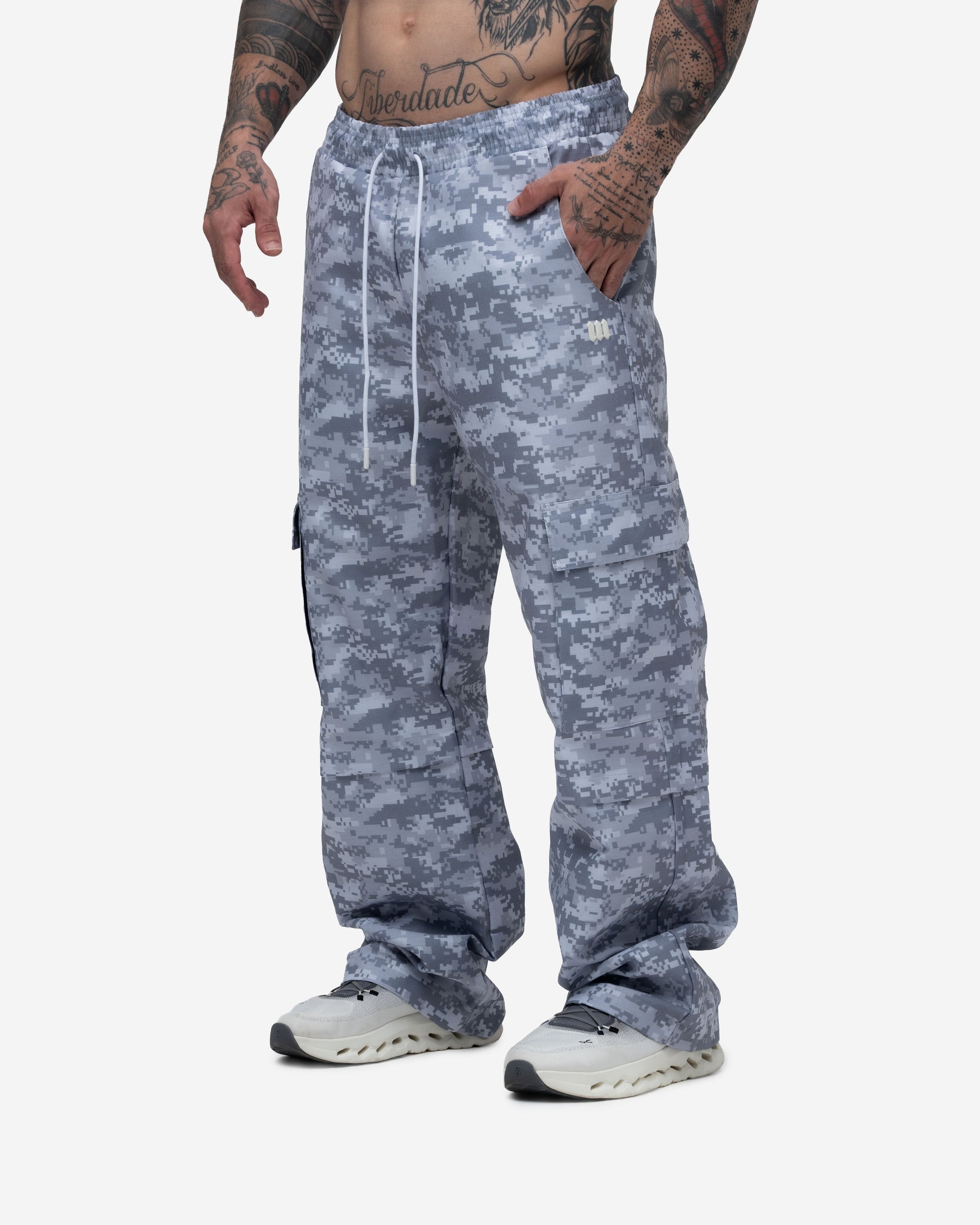 Calça Cargo Sublimado Camo Logo Cinza