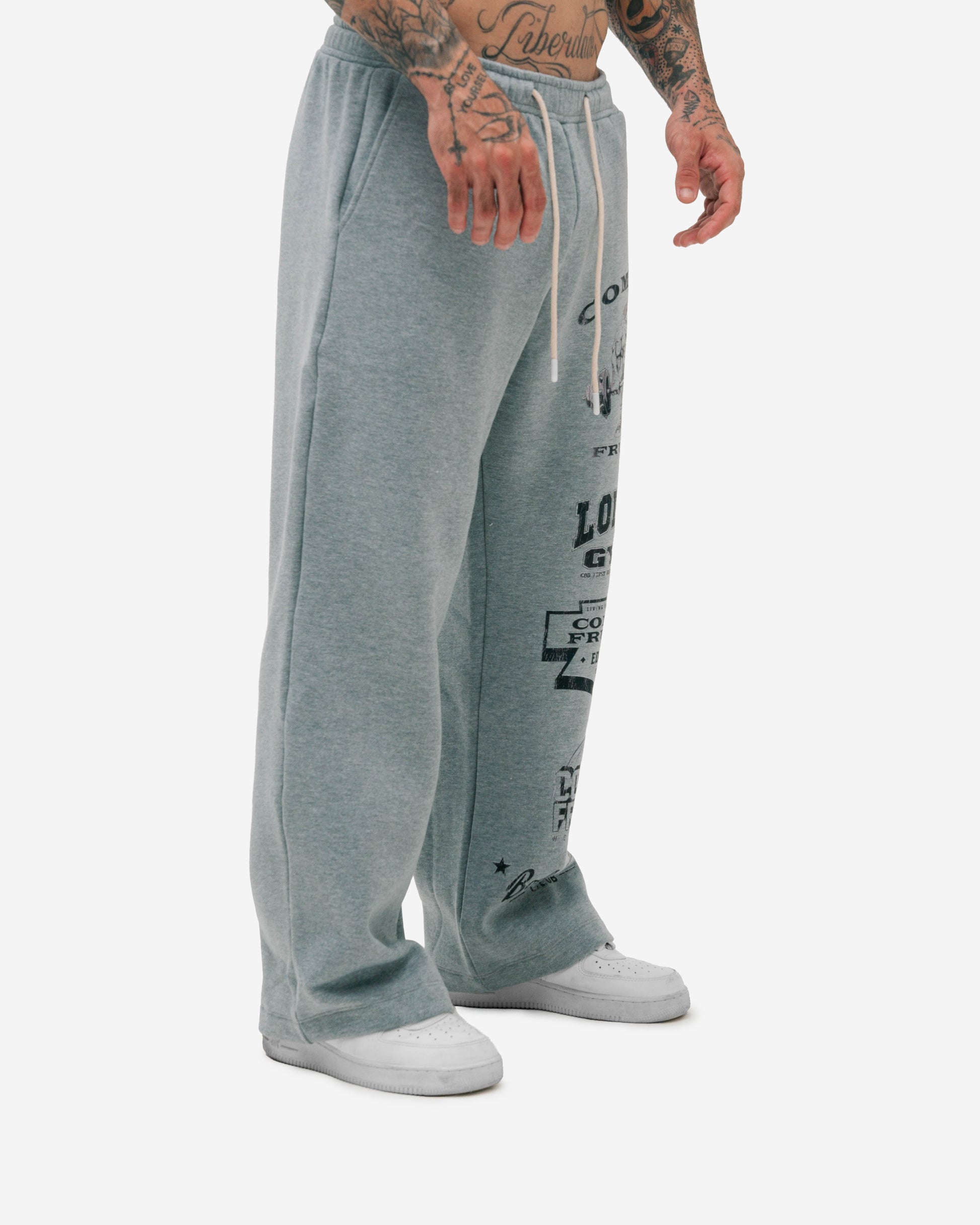 Calça de Moletom Oversized Reta Mescla Cinza Lord's Gym