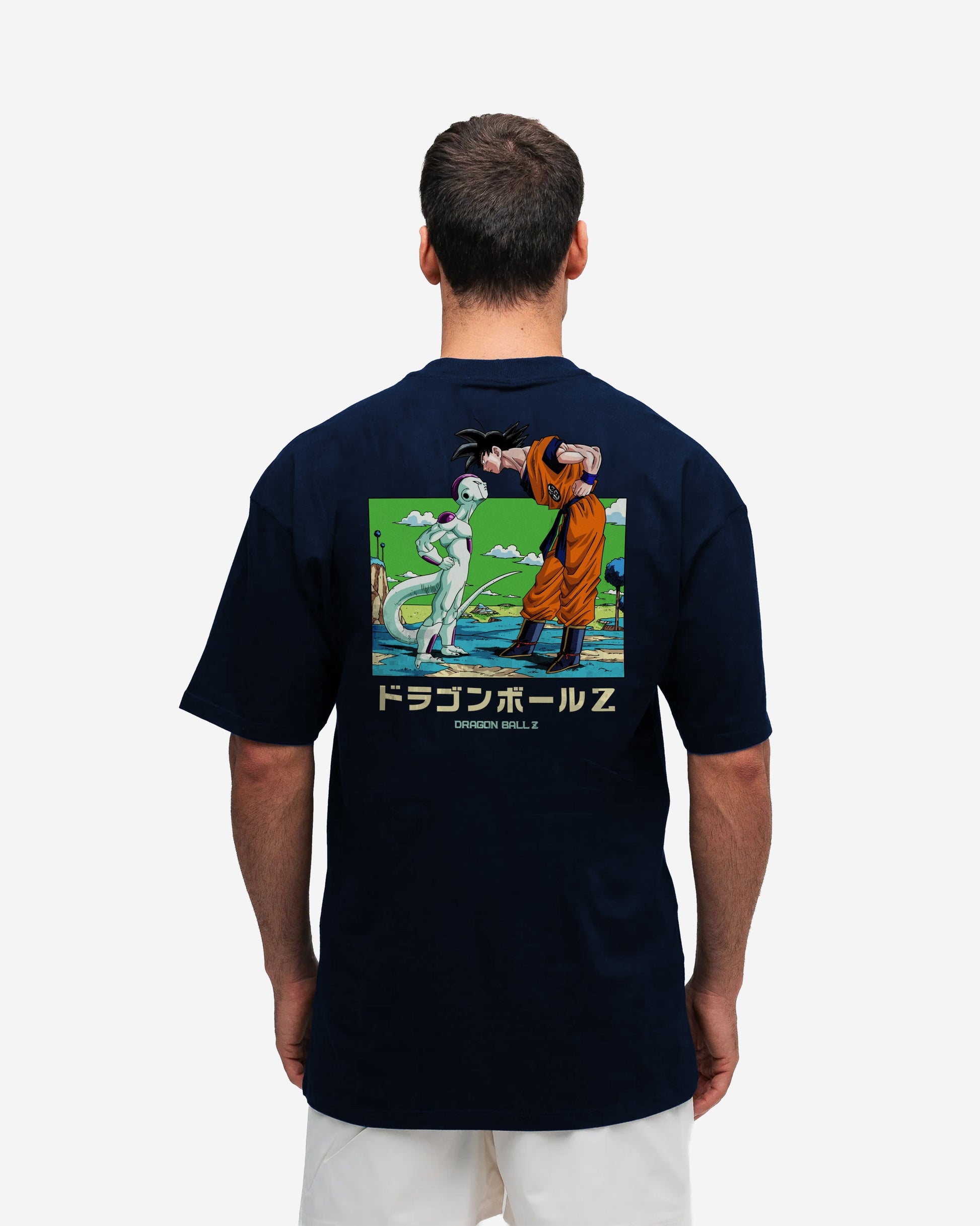 Camiseta Oversized Dragon Ball Z Frieza Vs Goku Marinho