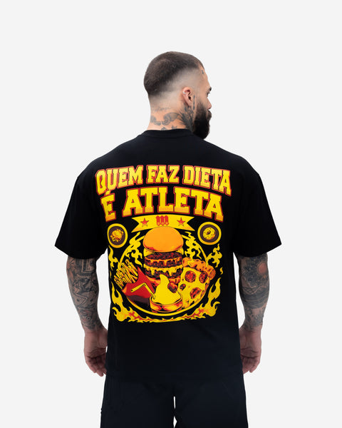 Camiseta Oversized Treino Mith Quem Faz Dieta é Atleta Preto