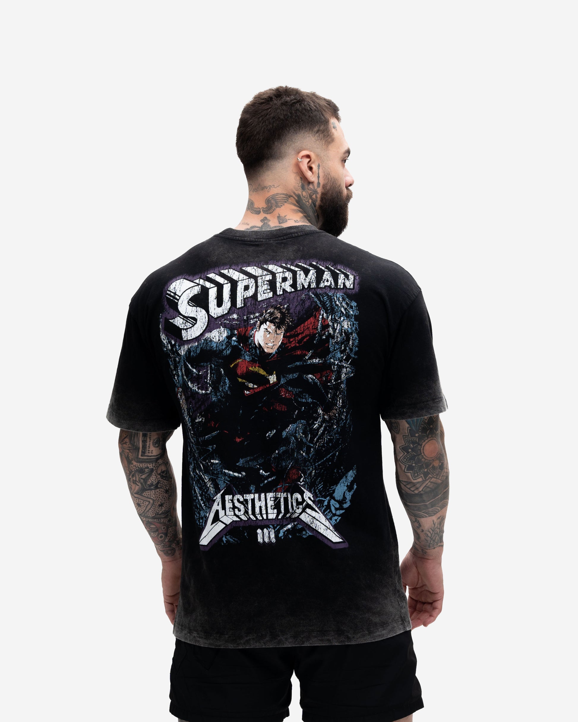 Camiseta Oversized Estonada Premium Mith X Superman Metalica Preto