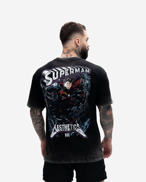 Camiseta Oversized Estonada Premium Mith X Superman Metalica Preto