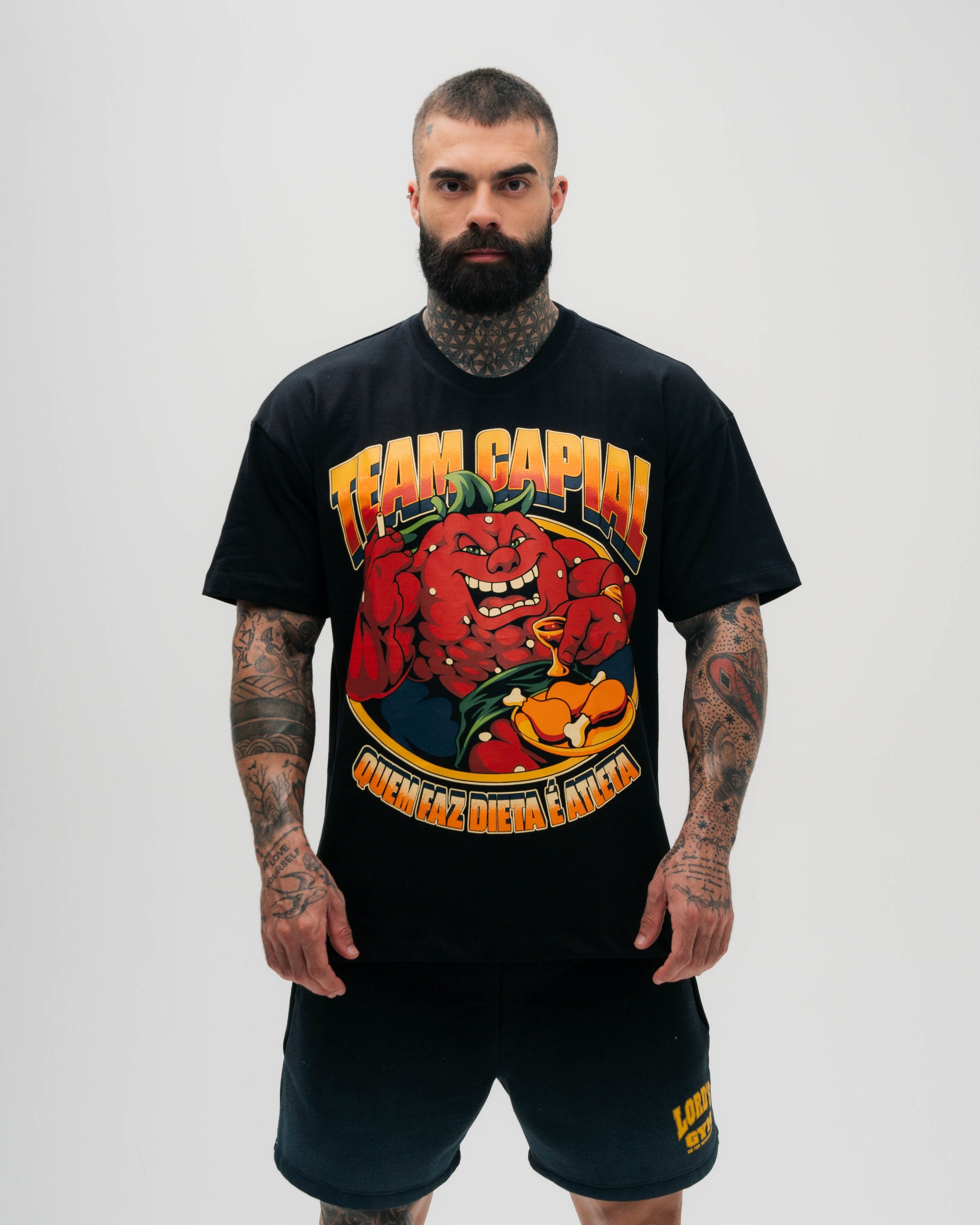 Camiseta Oversized Heavy Preto Quem Faz Dieta é Atleta