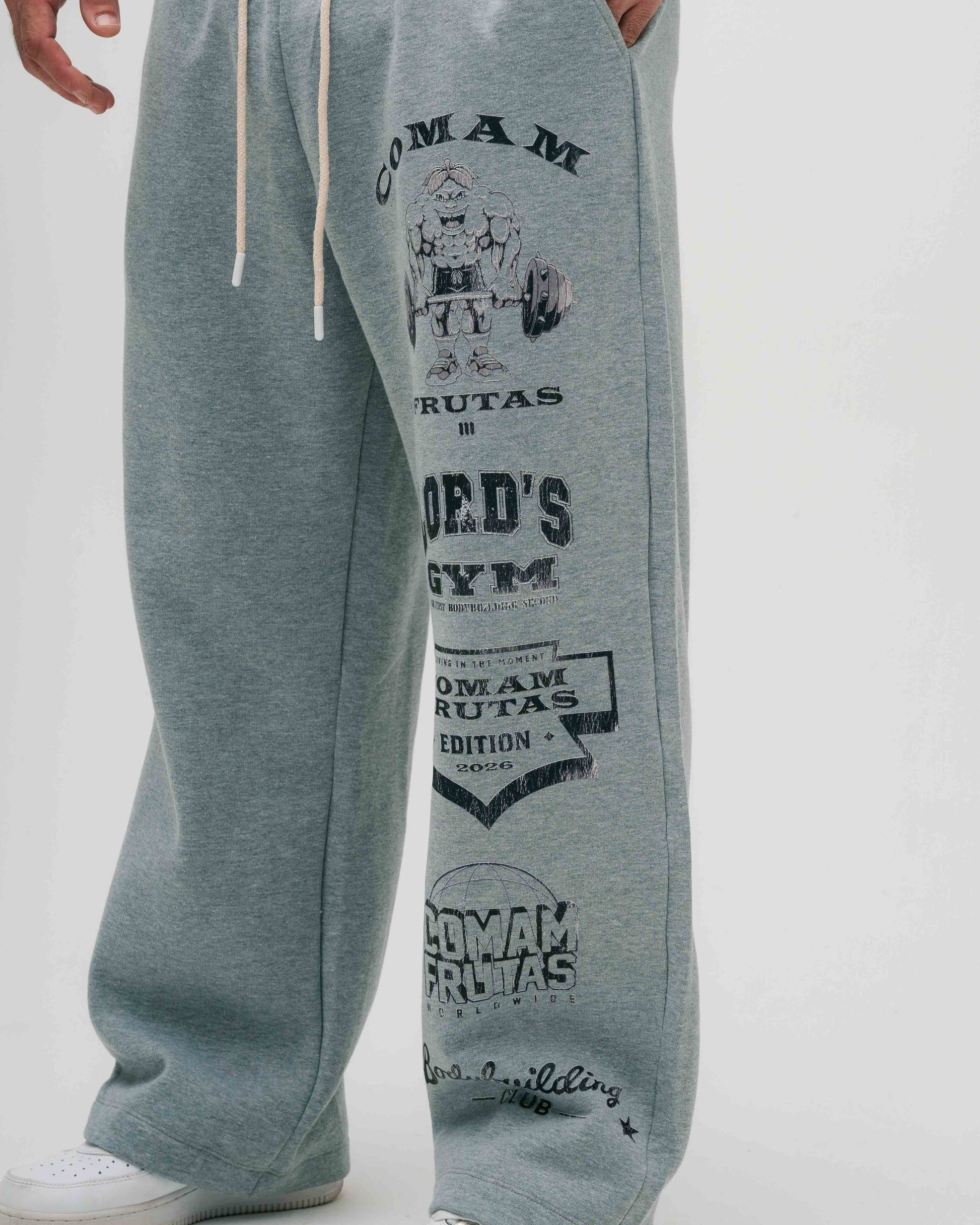 Calça de Moletom Oversized Reta Mescla Cinza Lord's Gym