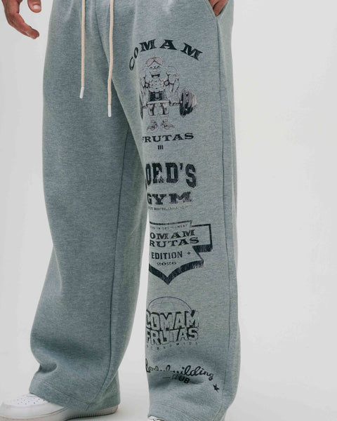 Calça de Moletom Oversized Reta Mescla Cinza Lord's Gym