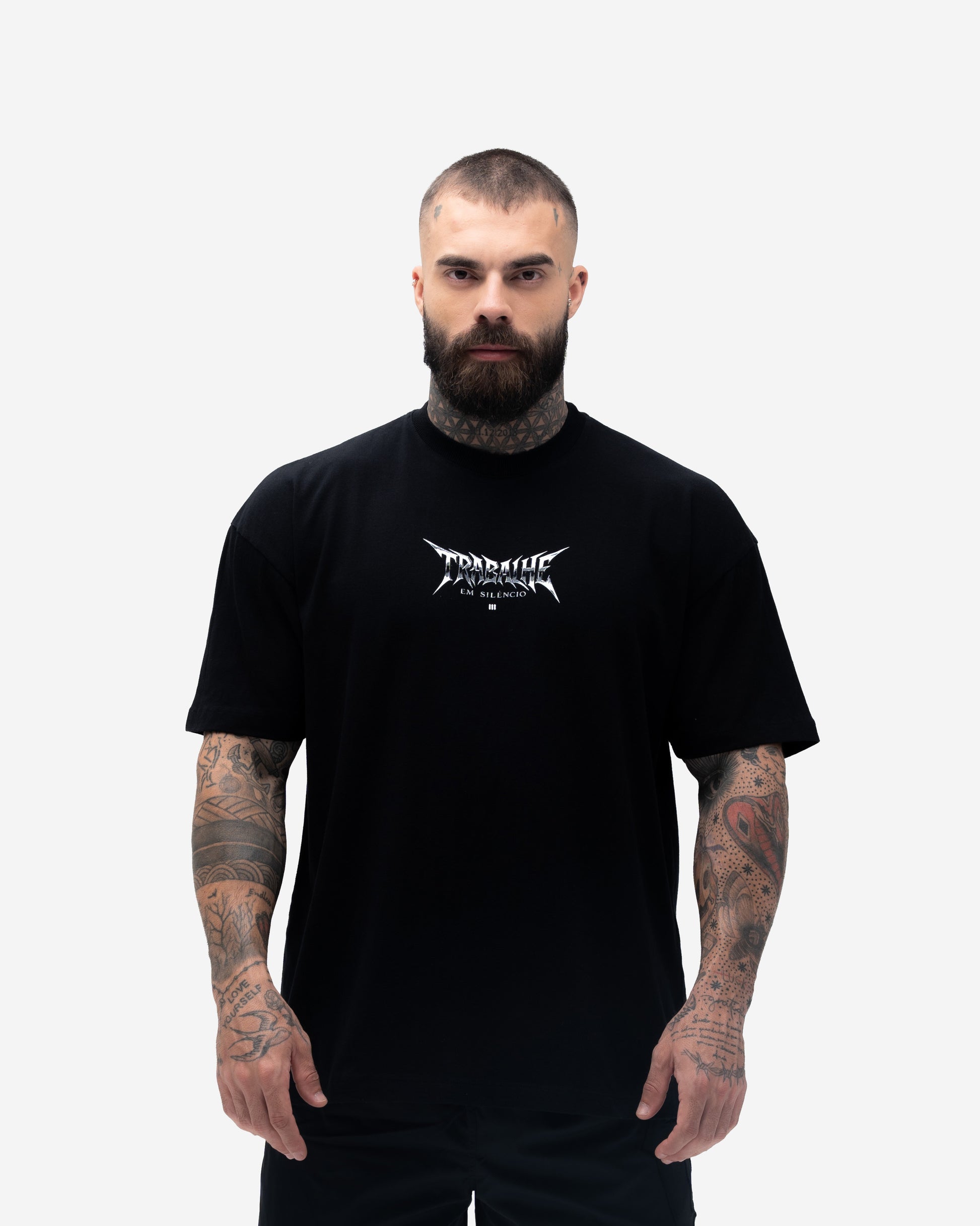 Camiseta Oversized Treino Mith Trabalhe em Silêncio Preto
