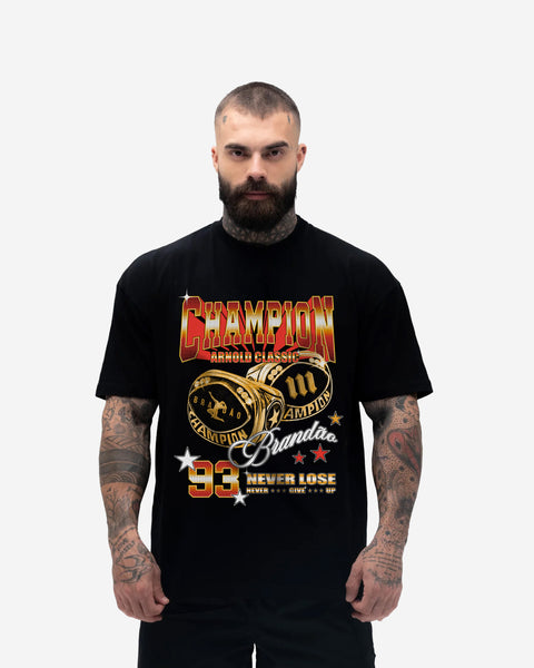 Camiseta Oversized Treino Preta Brandao Champion Ring