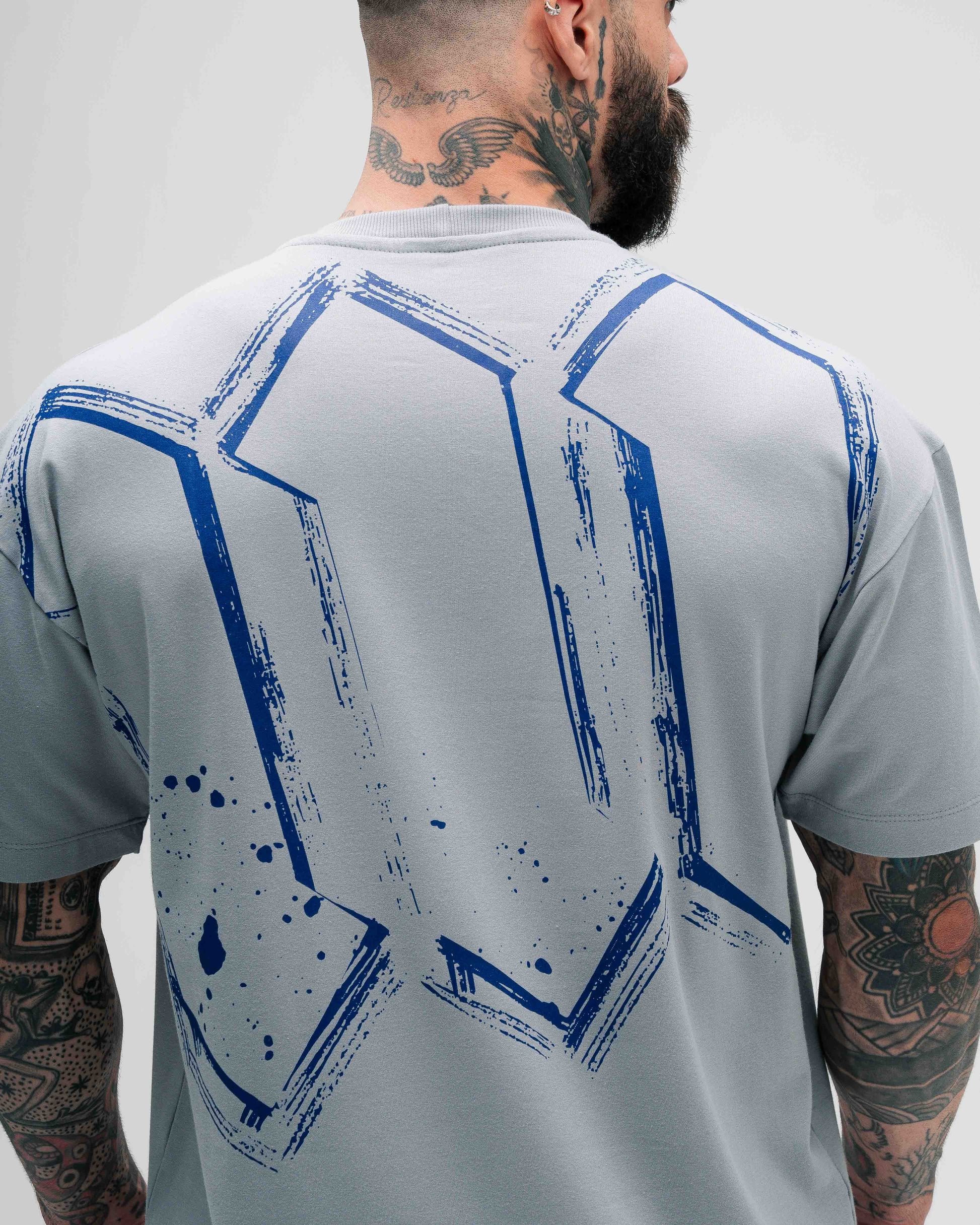 Camiseta Oversized Treino Cinza Mith Nation Doodle Grid