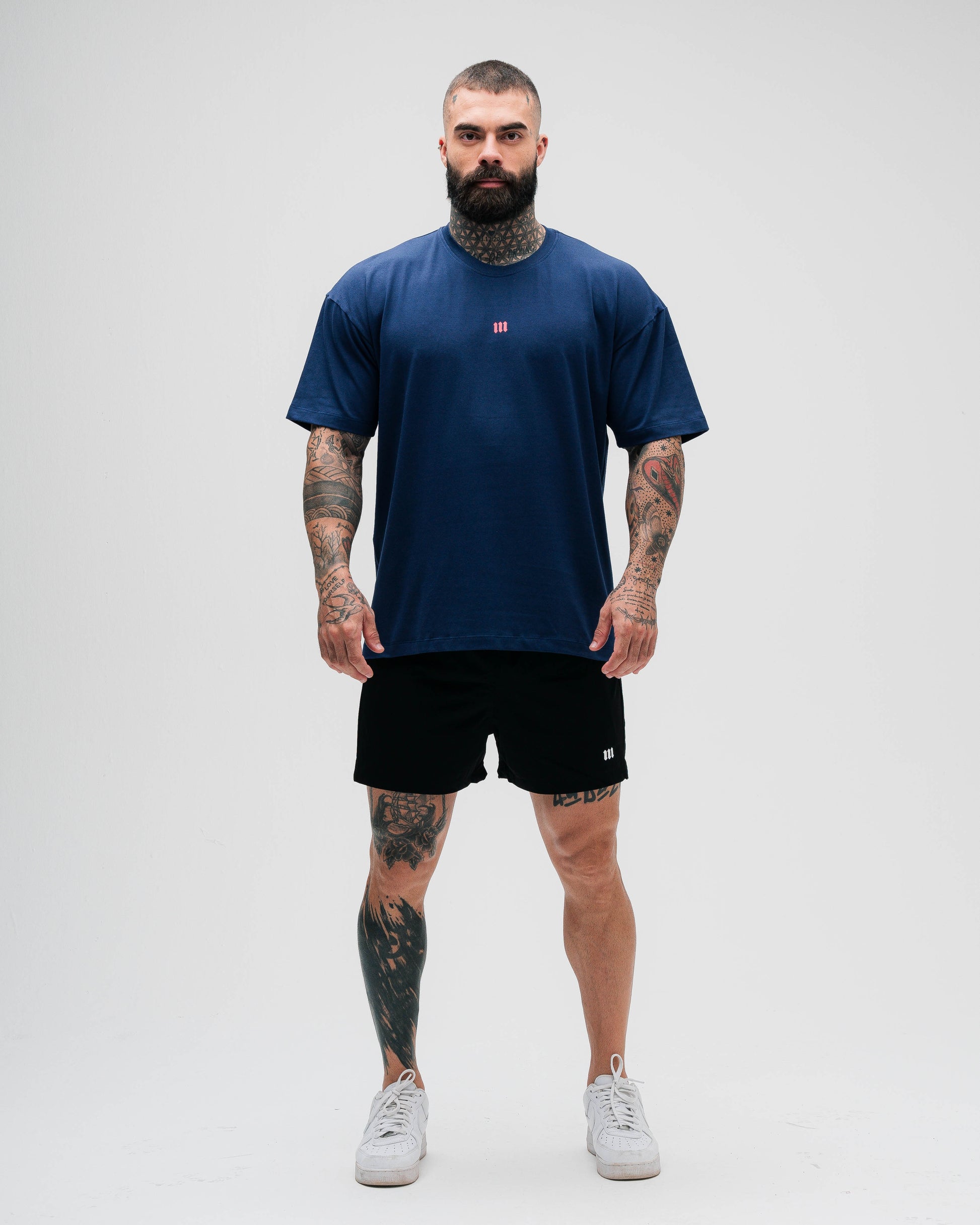 Camiseta Oversized Treino Marinho Mith Nation Doodle Grid