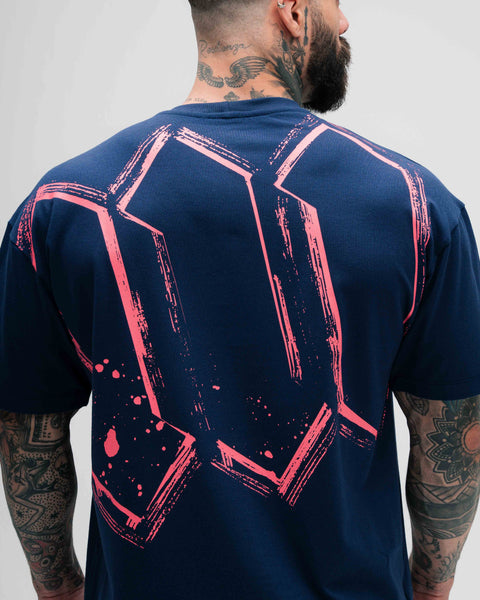 Camiseta Oversized Treino Marinho Mith Nation Doodle Grid