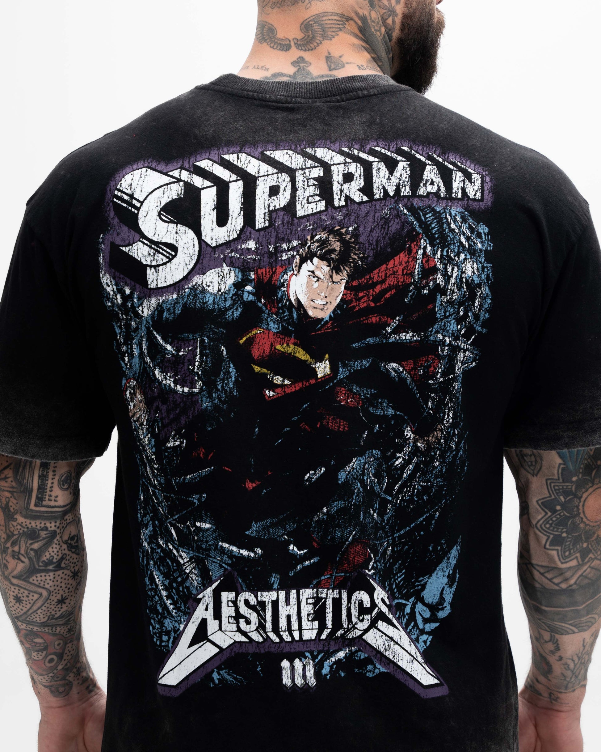 Camiseta Oversized Estonada Premium Mith X Superman Metalica Preto
