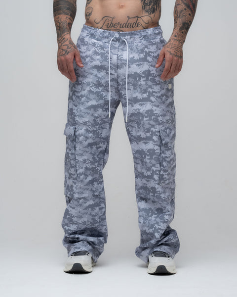 Calça Cargo Sublimado Camo Logo Cinza