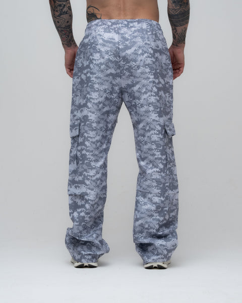 Calça Cargo Sublimado Camo Logo Cinza