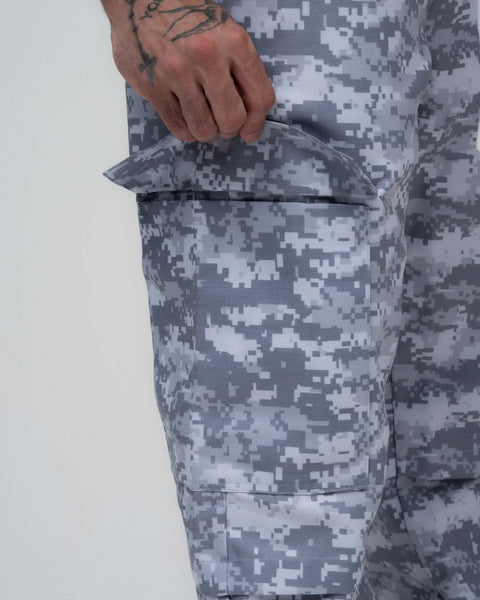 Calça Cargo Sublimado Camo Logo Cinza