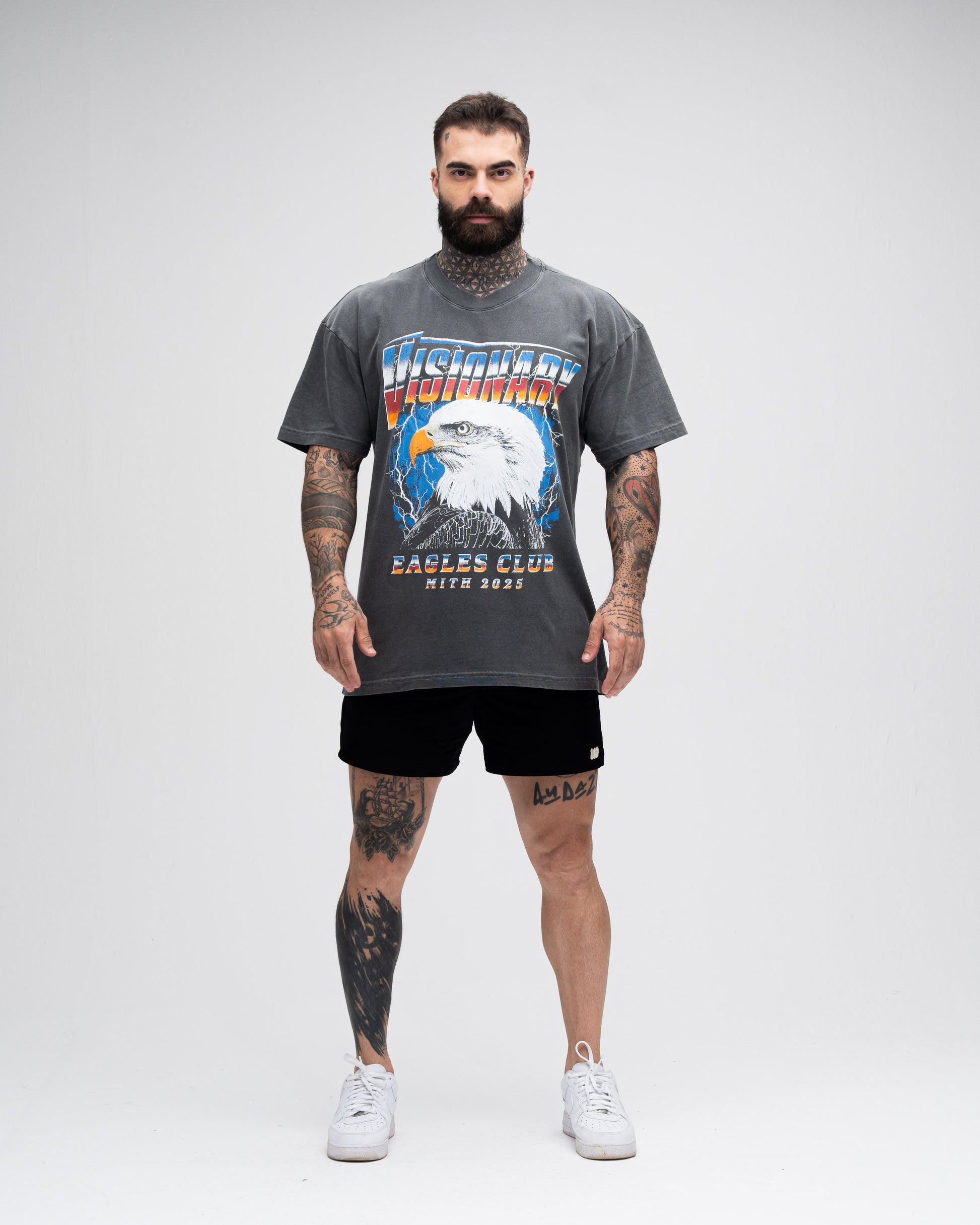 Camiseta Oversized Estonada Mith Visionary Eagle Cinza