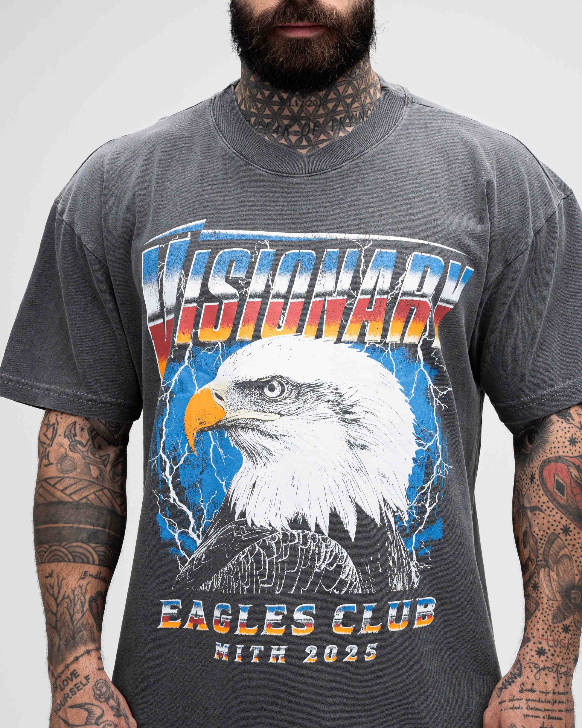 Camiseta Oversized Estonada Mith Visionary Eagle Cinza