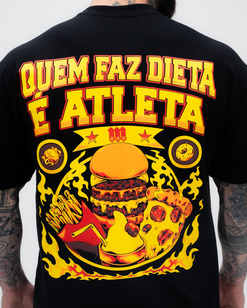 Camiseta Oversized Treino Mith Quem Faz Dieta é Atleta Preto