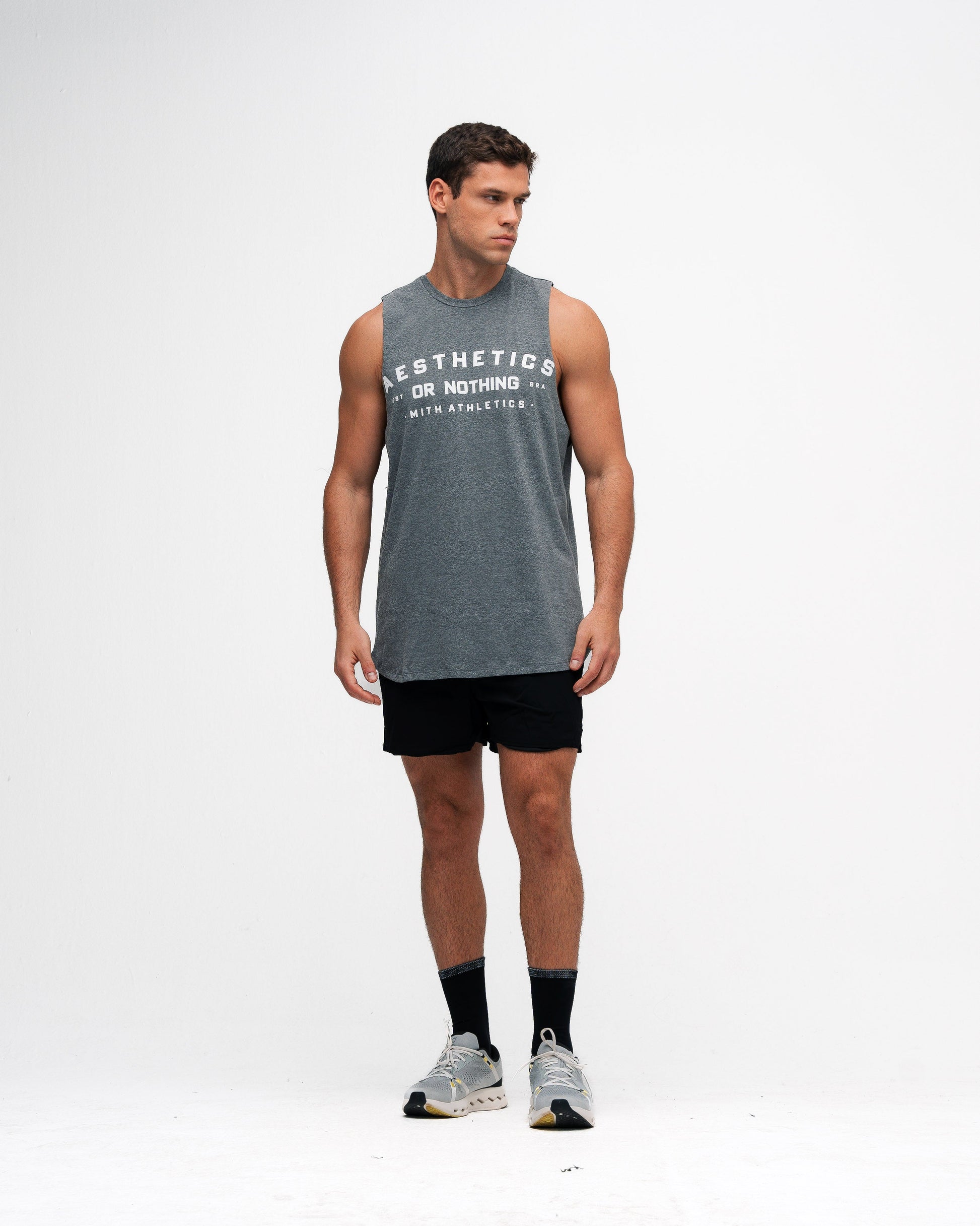 Regata Cut Off Mith Nation Aesthetics or Nothing Cinza Mescla