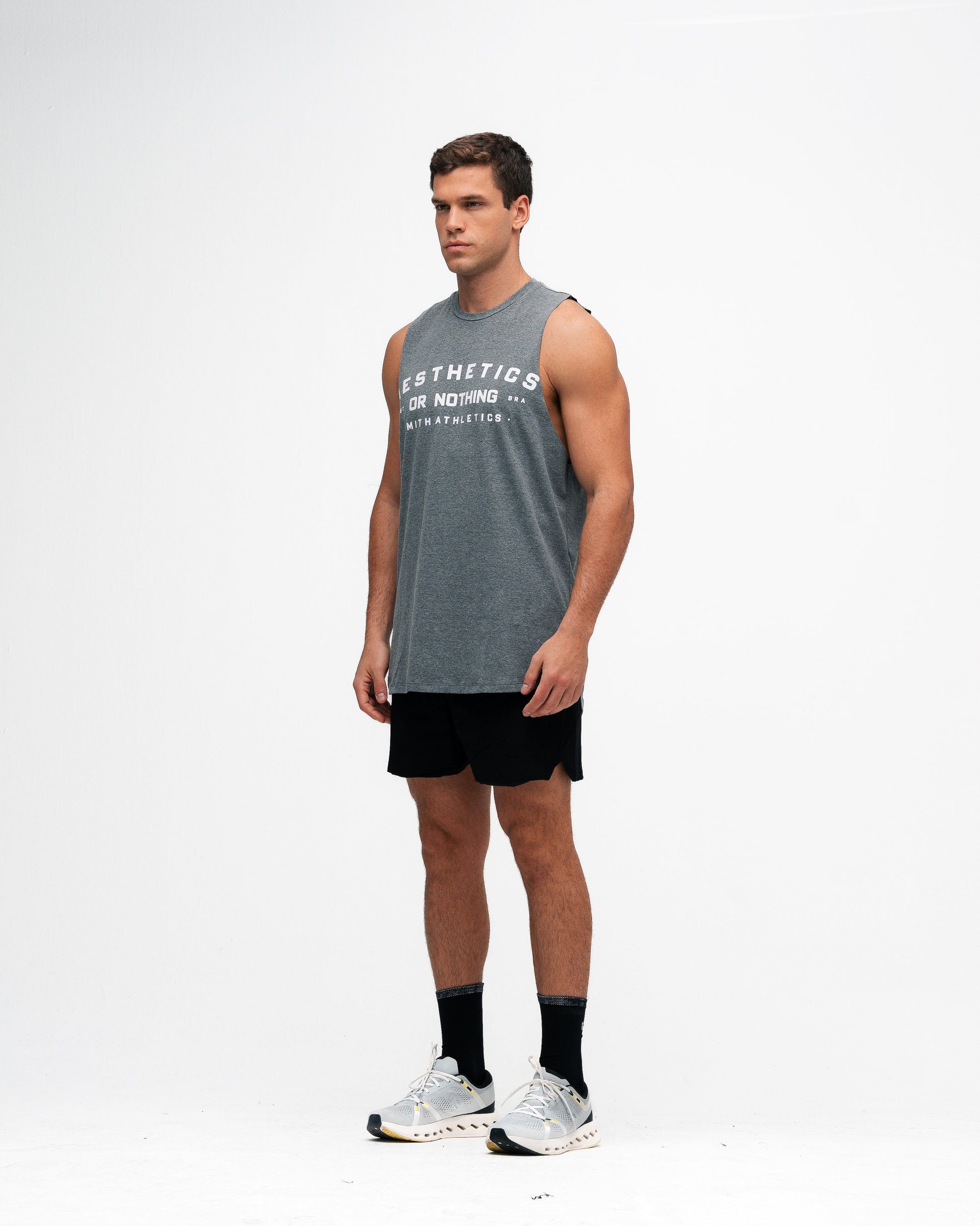 Regata Cut Off Mith Nation Aesthetics or Nothing Cinza Mescla