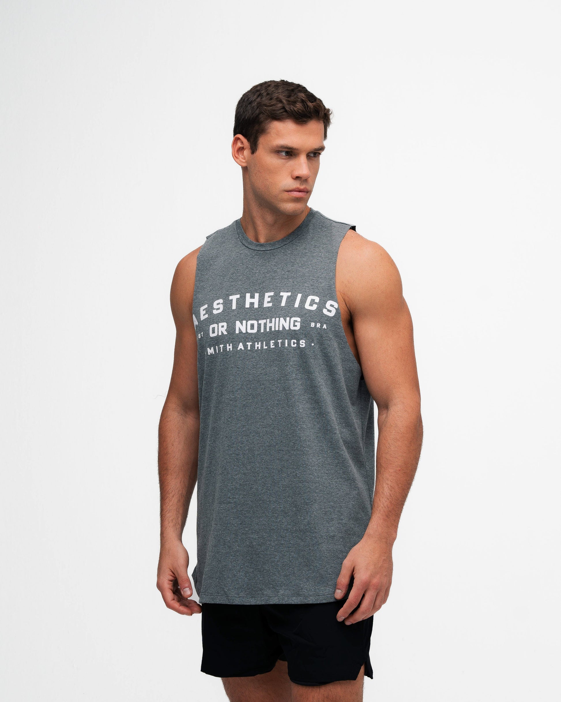 Regata Cut Off Mith Nation Aesthetics or Nothing Cinza Mescla