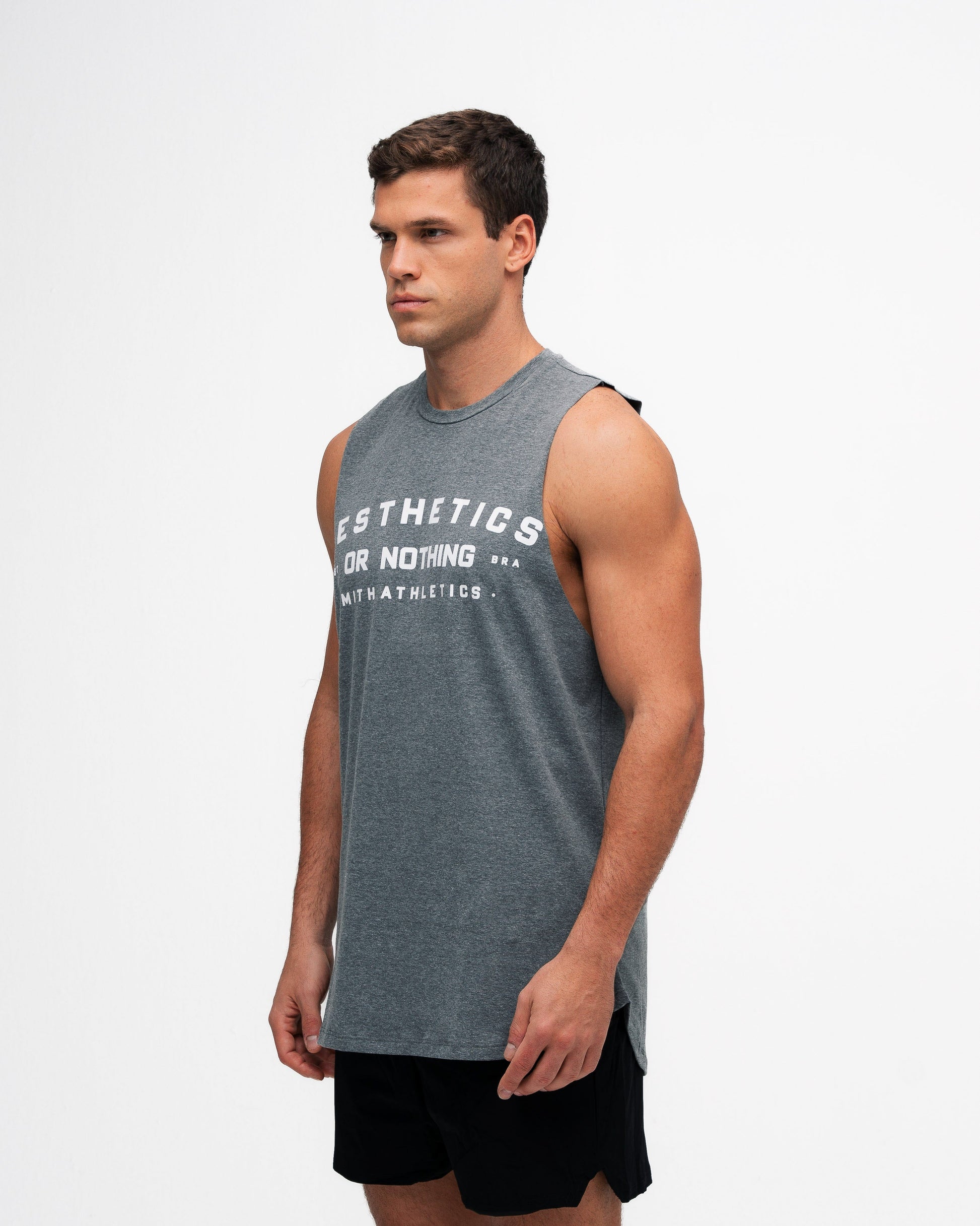 Regata Cut Off Mith Nation Aesthetics or Nothing Cinza Mescla