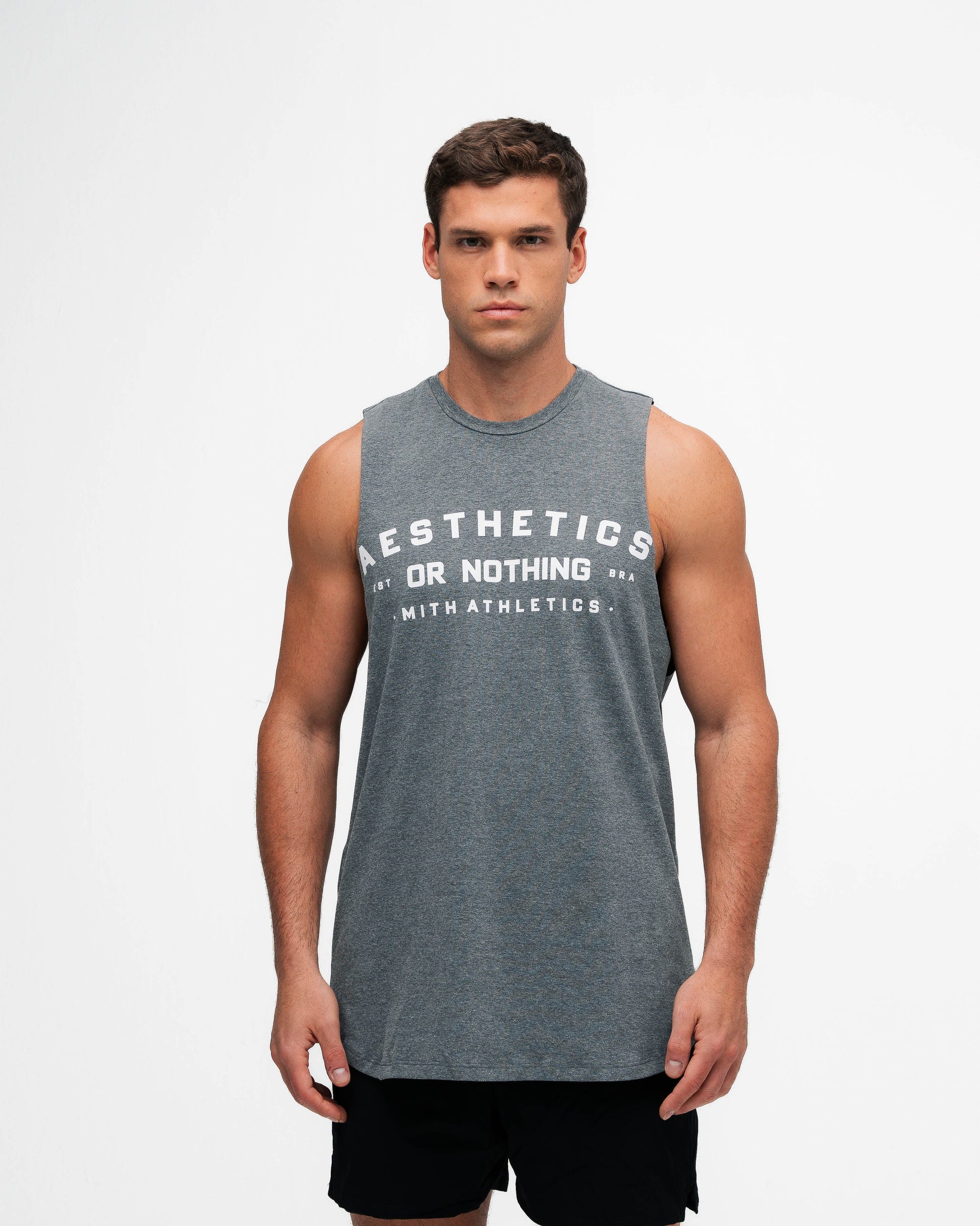 Regata Cut Off Mith Nation Aesthetics or Nothing Cinza Mescla