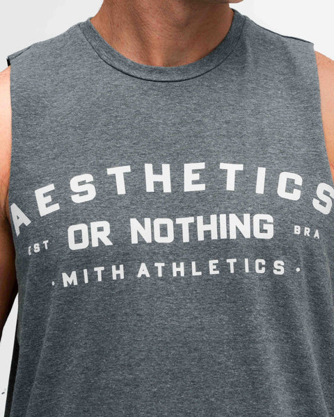 Regata Cut Off Mith Nation Aesthetics or Nothing Cinza Mescla